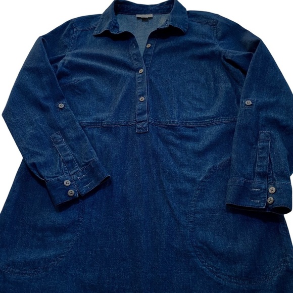 J. Jill Denim Jean Shirt Dress Size Small Petite Quarter Button Chambray Pockets - Picture 7 of 15